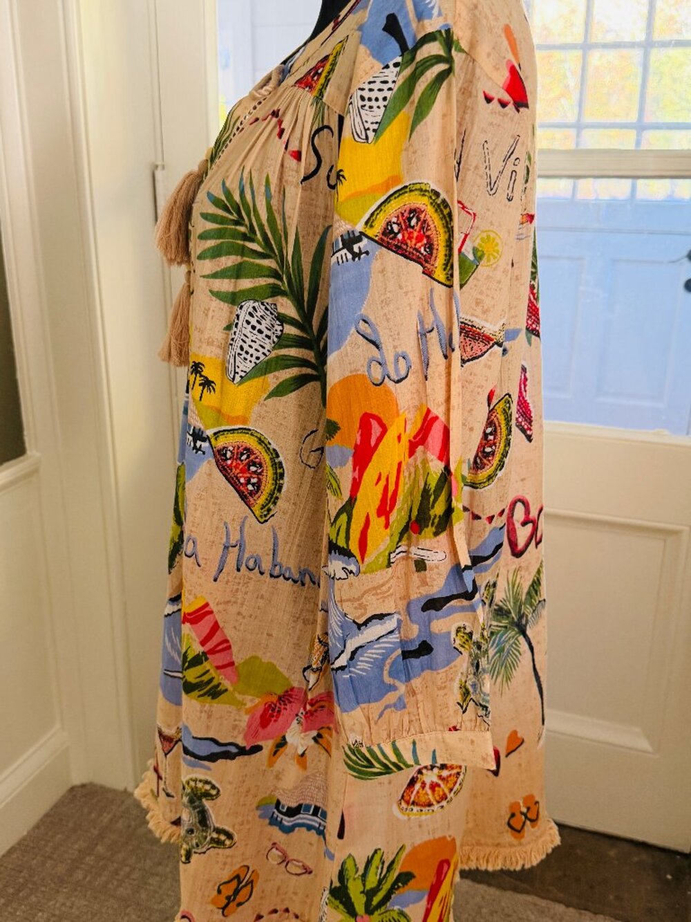 TRUE DESTINATIONS Tropical Swim Coverup, Tassles & Fringe, XL - Picture 4 of 8